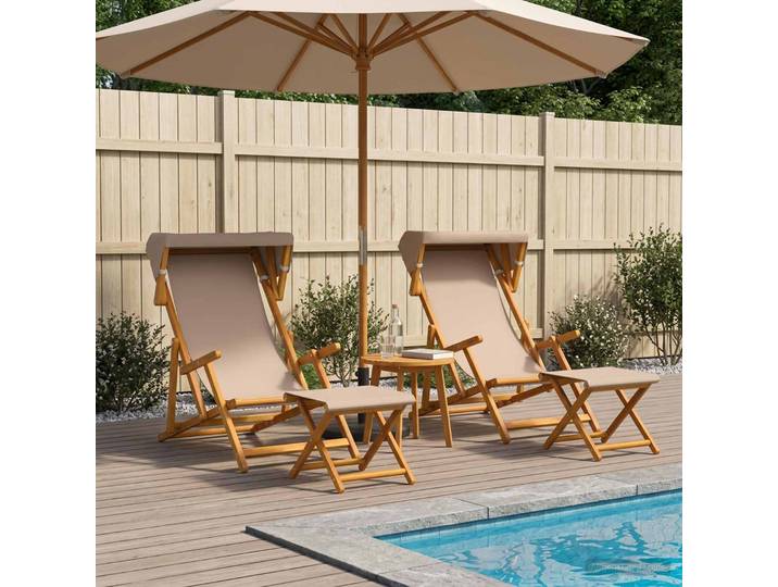 vidaXL Liegestuhl 4 Stk. 3 Position Massives Eukalyptus Holz Taupe