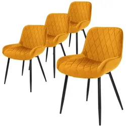 ML-Design Esszimmerstühle 4er Set, Senfgelb, mit Rücken- & Armlehnen, Samtbezug & Metallbeine, Polsterstühle für Esszimmer, Küche & Wohnzimmer