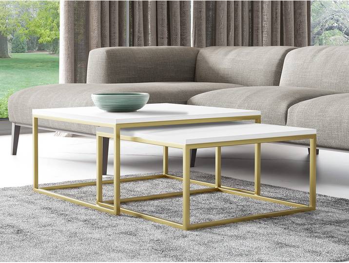 Ensemble de 2 tables basses RYSIA - or / blanc arctique