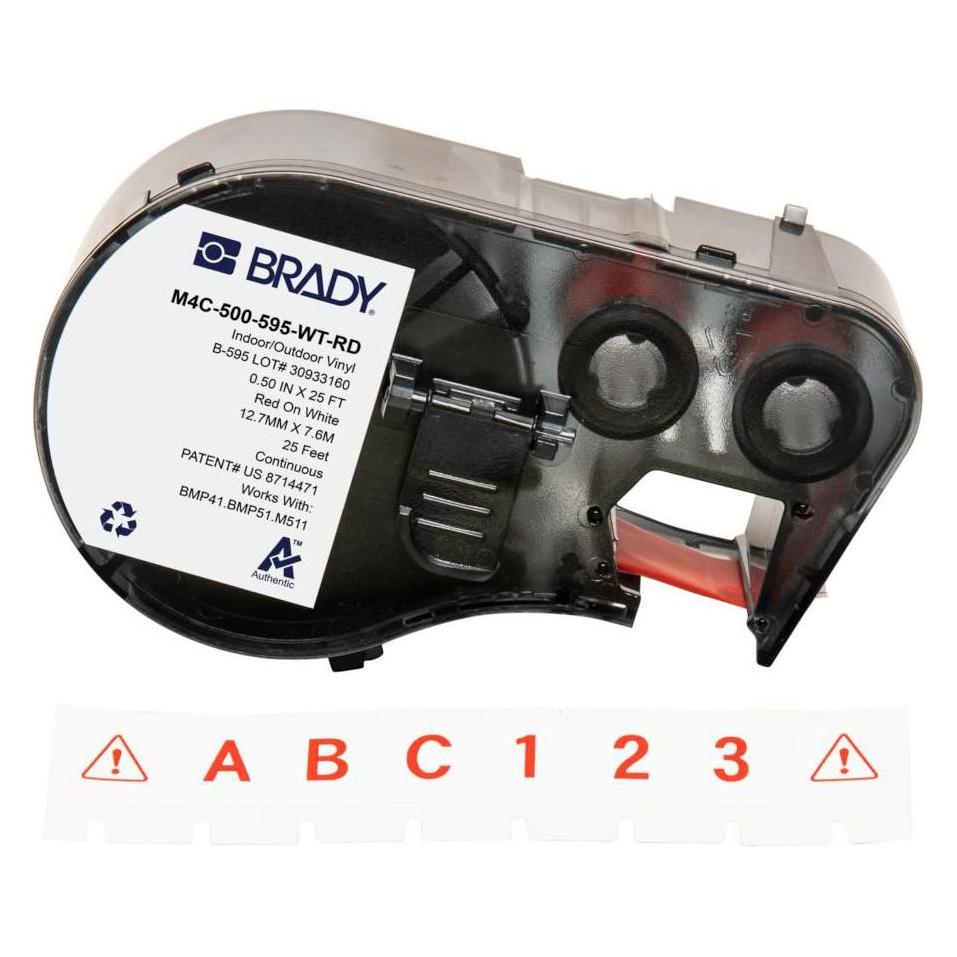 Brady M4C-500-595-WT-RD, Vinyl, Rot auf weiss, 12.70 mm x 7.62 m, permanent, Endlos (12.70 mm) (M4C-500-595-WT-RD)