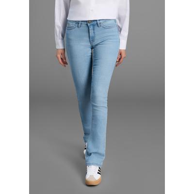 Bootcut-Jeans ARIZONA "Baby-Boot", Damen, Gr. 40, N-Gr, blau (bleached), Denim/Jeans, , Basic, eng lang, Jeans, Bootcut-Stil, figurbetonte Passform, mit Used-Effekten, Topseller