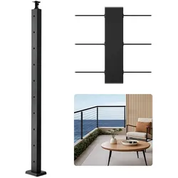 VEVOR Kabelgeländerpfosten, 914x50,8x50,8 mm, Kabel-Treppengeländerpfosten, vorgebohrte horizontale Löcher, Edelstahl SUS304, für Handlauf, Balustrade, schwarz, 1JZLGZXHS9148RVYS001V0