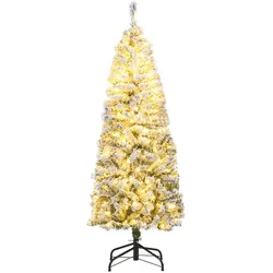 COSTWAY Weihnachtsbaum 150cm, Bleistift, 180 warmweiße LEDs, Schnee & 8 Modi, schmal, für Zuhause.