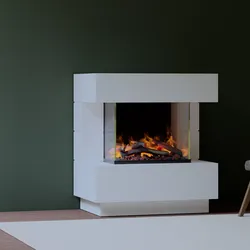 muenkel design London 900 Opti-glo [Elektrokamin Opti-myst]: Wunschfarbe nach RAL - Mit Heizung - Wasserleitung - Kieswanne mit weißen Steinen