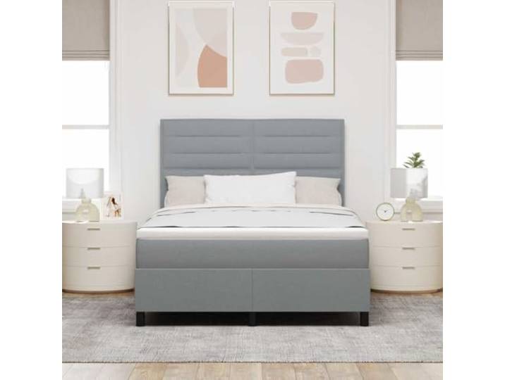 KTHLBRH Boxspringbett hellgrau 140 x 200 cm mit Matratze Box Spring Modern, atmungsaktiver Stoff, technisches Holz und massive Kiefer, mittelhart