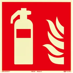 Brandschutzzeichen Feuerlöscher langnachleuchtend, Kunststoff, ISO 7010 200 x 200 mm, rot, weiß