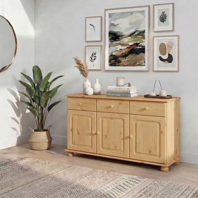 Sideboard OTTO HOME "Mette", beige (natur gebeizt, gewachst), B:120cm H:77cm T:34cm, Massivholz, Sideboards, Sideboard, Kommode mit gefrästen, kugelförmigen Füßen, Breite 120 cm