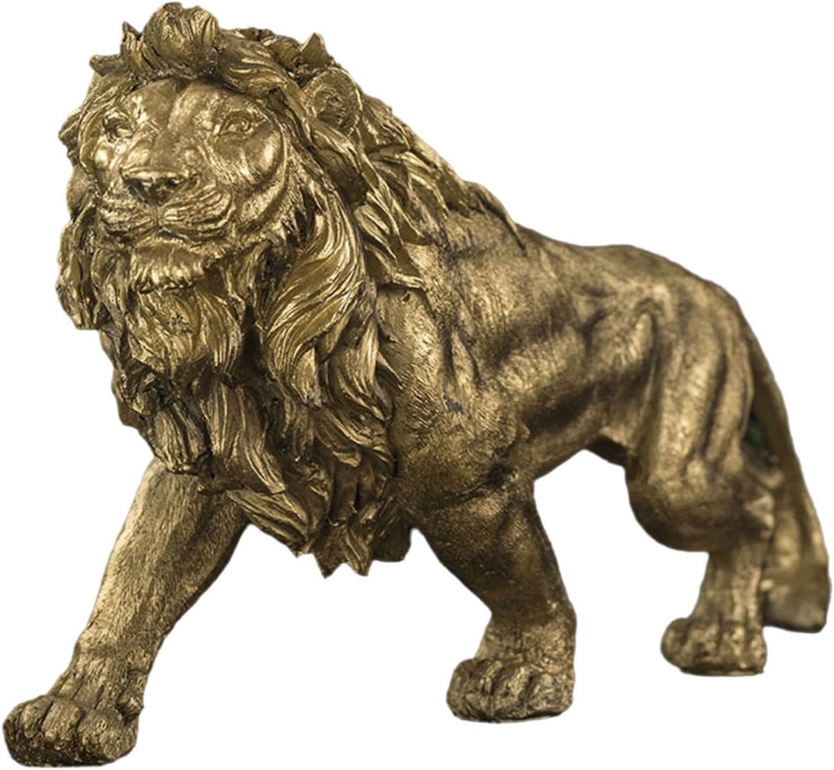 Gouden Leeuwen Beeldje - Artistiek Dier Standbeeld voor Huisdecoratie - Goud - H 39 x B 18 x D 9 cm