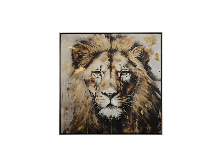 Handbemaltes, gerahmtes Bild „Powerful Lion King“ 82.5 x 82.5 cm Multicolor Crea Collection