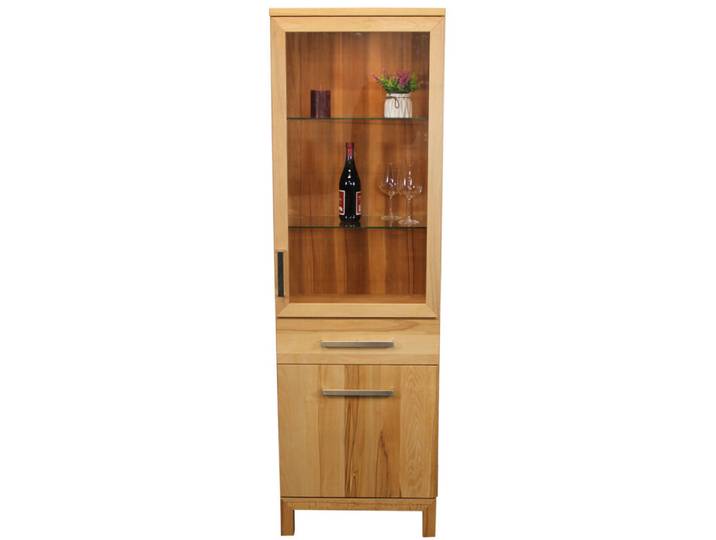 Schmale Glasvitrine Kernbuche massiv geölt