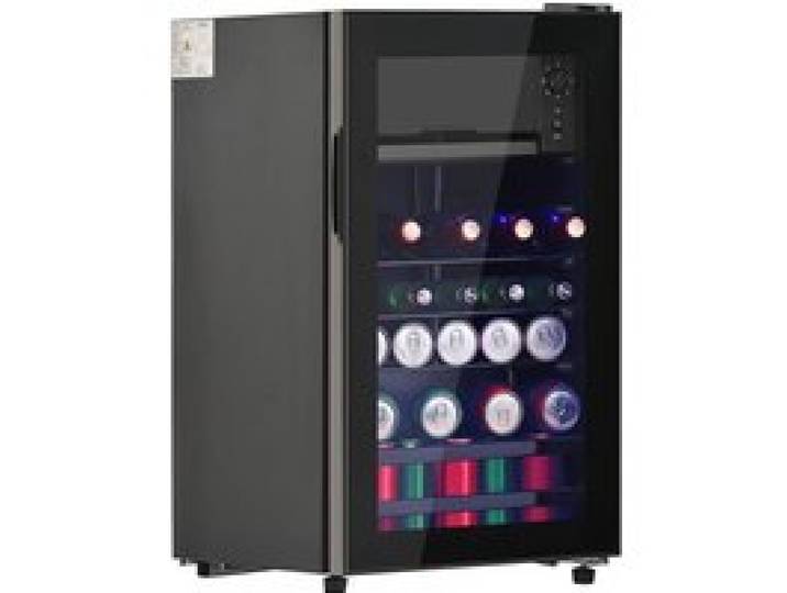 Frigo Boissons-Mini réfrigérateur 76 L avec congélateur 6 L réglage -10 à 10°C LED porte en verre trempé noir