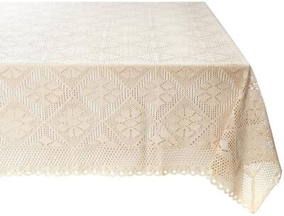Violet Linen Stars Crochet Vintage Lace Pattern Tablecloth