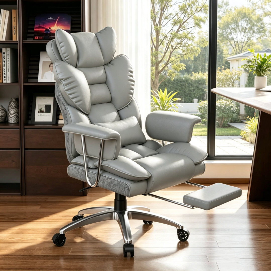 Ophelia & Co. Ergonomic High Back Executive Office Chair with Footrest, Pocket Spring Cushion Grey 70cm W X 70cm D