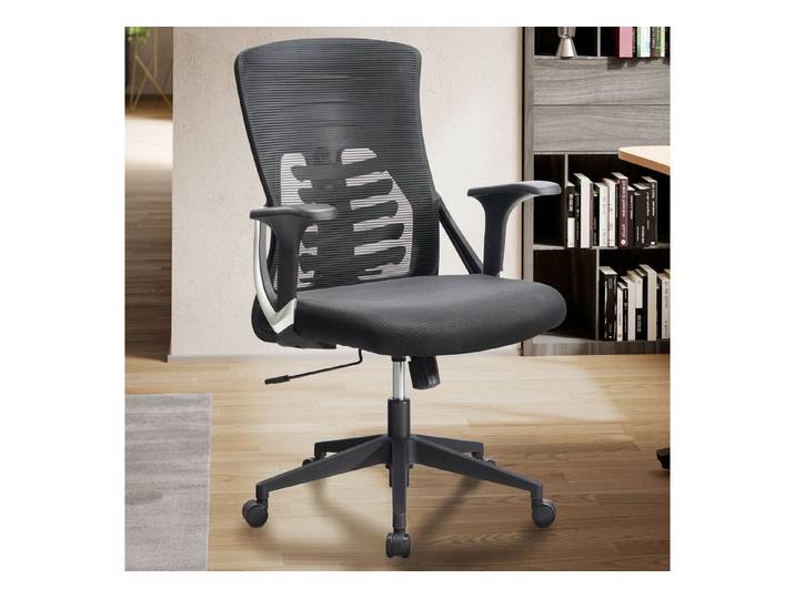 KADIMA DESIGN Bürostuhl Bürostuhl Schwarz Mesh-Bezug Schreibtischstuhl bis 120 kg (Drehstuhl höhenverstellbar mit Lendenwirbelstütze), Stoff-Schreibtischsessel ergonomisch mit Armlehnen & Wippfunktion