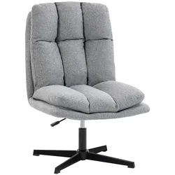 HOMCOM Um 360° drehbarer Lounge-Sessel – Höhenverstellbar, breite Sitzfläche, Leinenbezug, hellgraues Metallgestell
