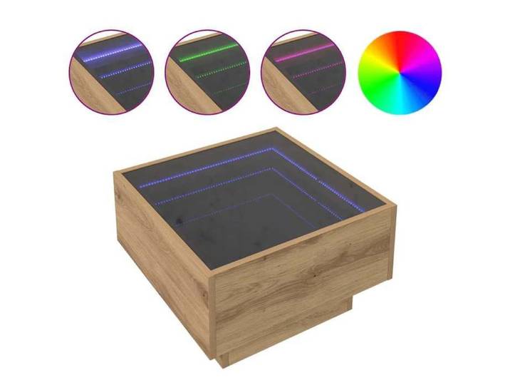 Table basse chêne artisanal - - 50x50x30 cm - Bois d'ingénierie - Chêne artisanal - Bandes LED