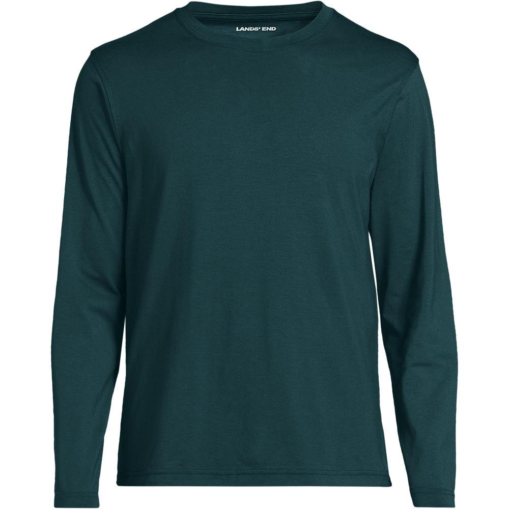 Supima Langarm-Shirt mit Rundhalsausschnitt, Herren, size: regular, Grün, Baumwolle, by Lands' End