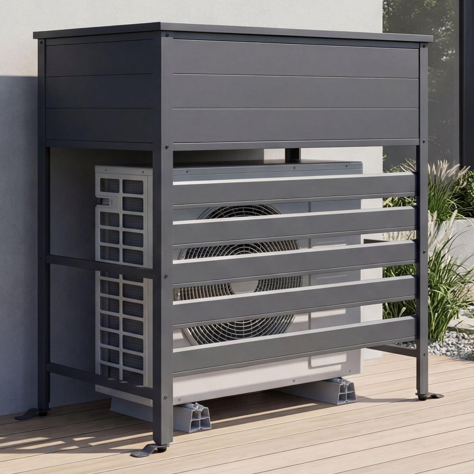 Aluminium Verkleidung für Klimaanlage/Wärmetauscher MCW-P94, Abdeckung Aufbewahrungsbox 110x96x43cm ~ anthrazit