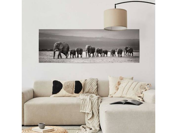 Poster Troupeau d'éléphants en migration Matériau : Papier Motif : Animal Noir/Noir 53 x 158 x 0cm