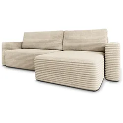 ECKSOFA TELIN Creme Kordstoff mit Schlaffunktion