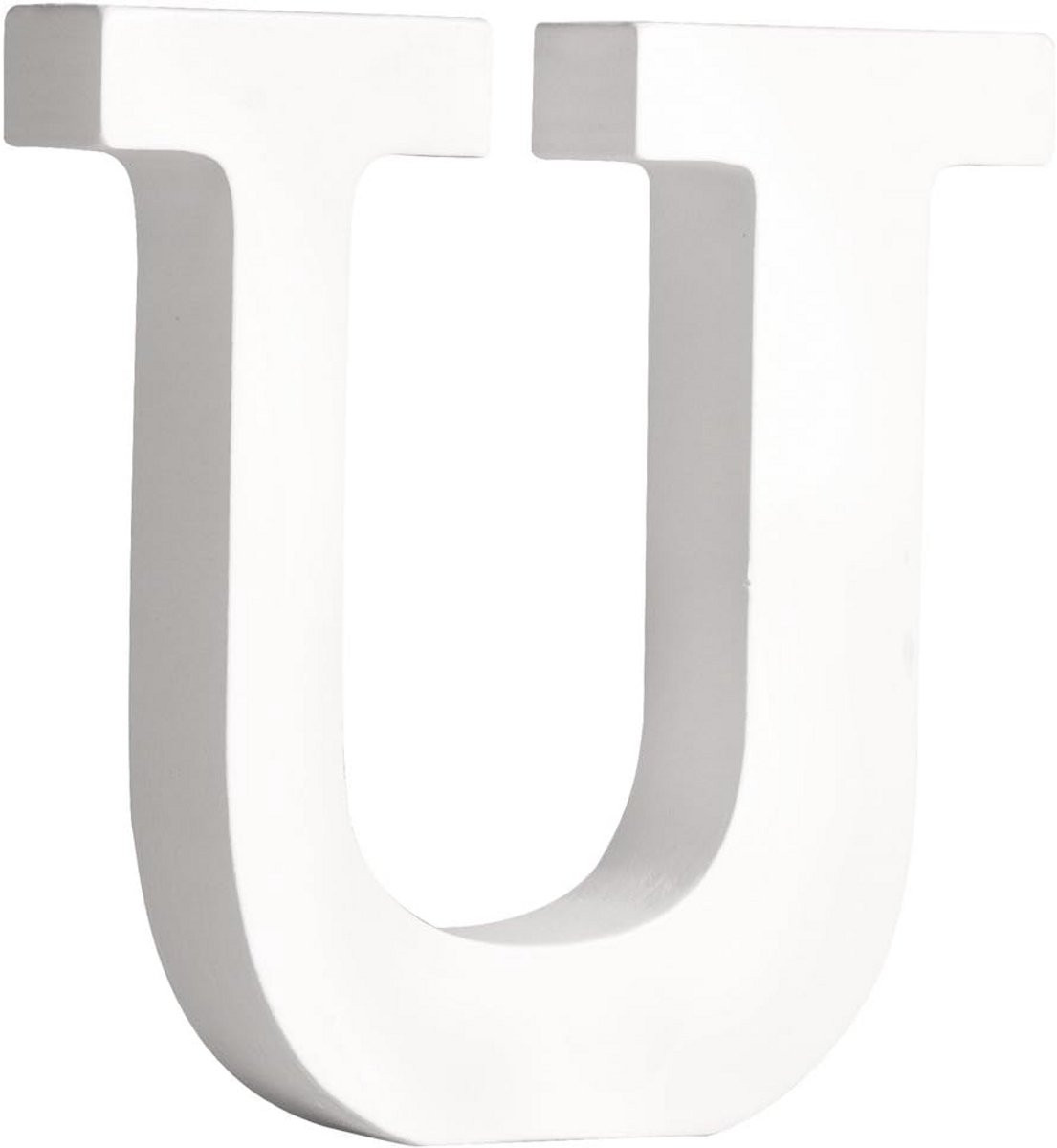 Witte houten letter U voor decoratie, Hoogte: 11 cm