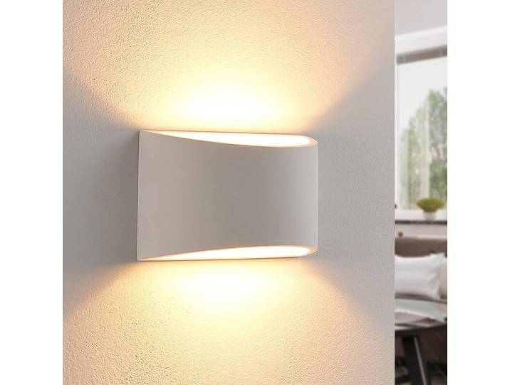 Wandleuchte Heiko Lindby, dimmbar, weiß / opal, für Wohn- / Esszimmer, Gips / Ton, Modern