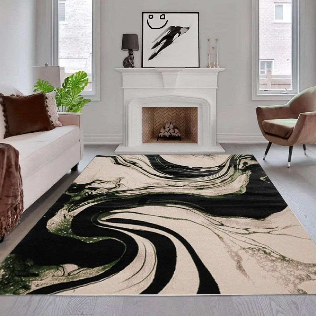 Brayden Studio Abstract Flokati Area Rug Green Rectangle 120 x 170 cm