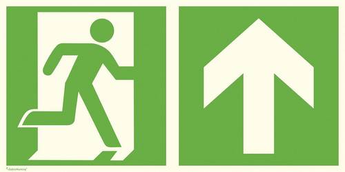 SafetyMarking Fluchtwegschild Folie Notausgang rechts, Richtungsangabe aufwärts, geradeaus 38.3024 (B x H) 400mm x 200mm ISO 7010