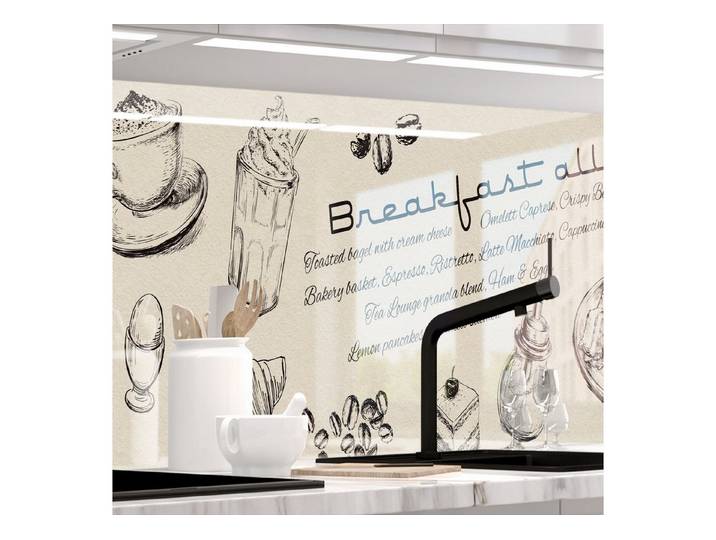 Stickerprofis Küchenrückwand BREAKFAST (Glasoptik), (Premium), 1,5mm, selbstklebend, hält auf besonders vielen Öberflächen