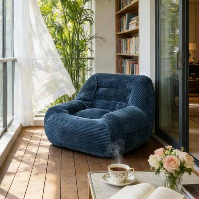 Corduroy Fabric Beanbag Couch for Living Room, Bedroom & Dorm, Cozy Fluffy Cloud Mini Couch,Blue