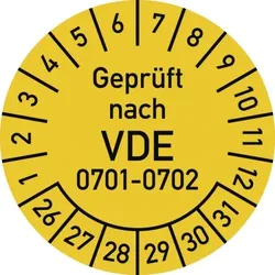 Dreifke® Prüfplakette Geprüft nach VDE 0701-0702 2026-2031, Dokumentenf.,Ø30mm,10 Stück/Bogen