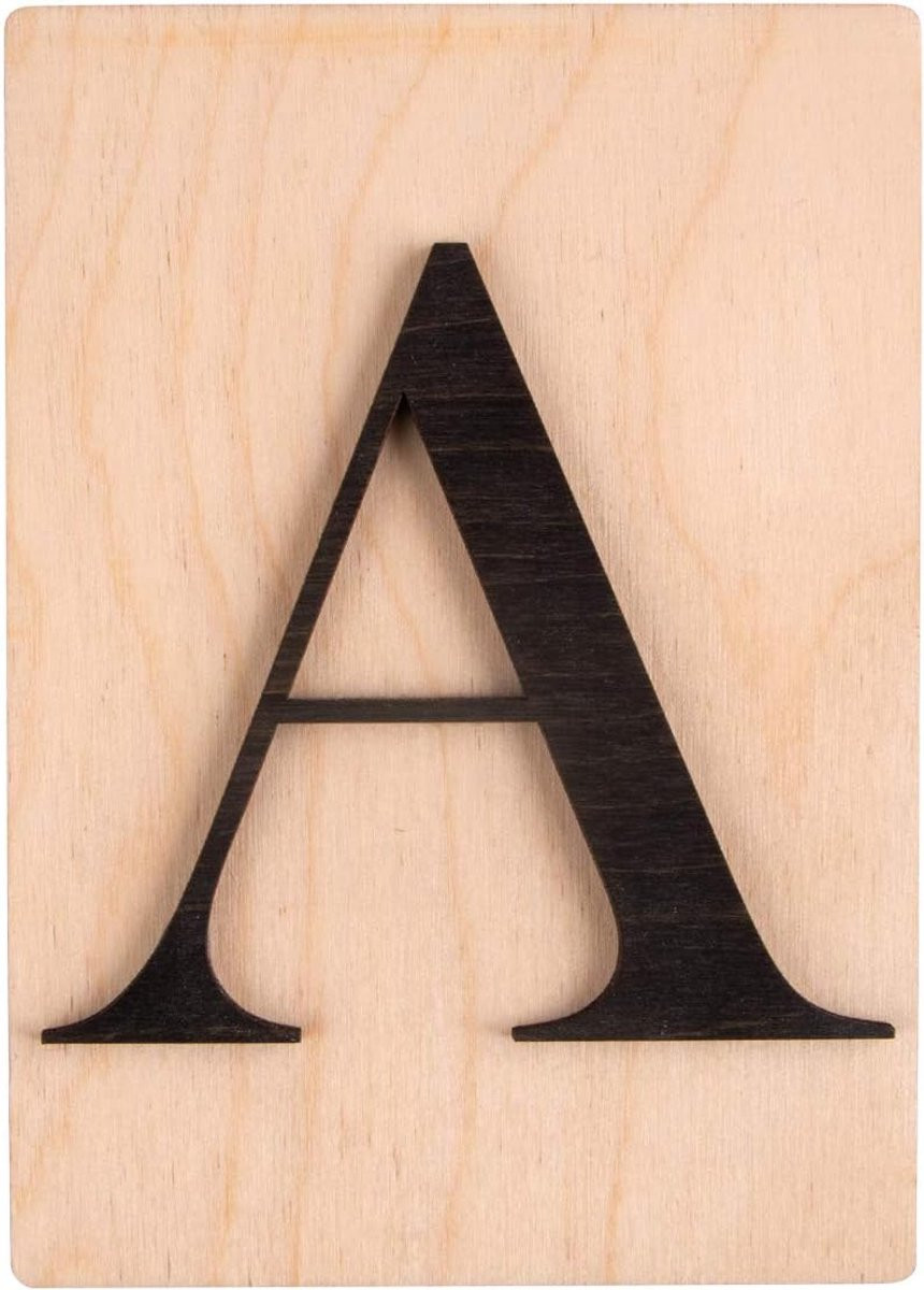 Houten Letter A Decoratie Tegel Zwart - 10 x 15 cm