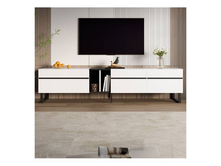 Merax Lowboard TV-Möbel Fernsehschrank aus Holz (für Wohnzimmer/Gästezimmer/offene Wohnkonzepte, 1 St., 180 cm x 38 cm x 45 cm), TV-Schrank mit Klappfach, Doppeltüren, Stauraum & verstellbaren Füßen