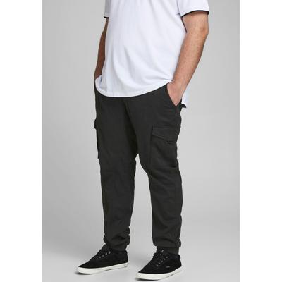 Cargohose "PAUL FLAKE", Herren, Gr. 54, Länge 32, schwarz, Web, Obermaterial: 98% Baumwolle, 2% Elasthan, JACK & JONES PLUSSIZE, unifarben, slim fit normal, Hosen Cargohose