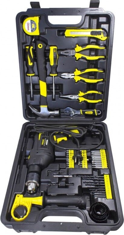 Rockforce 59-delige professionele gereedschapset met boormachine, tang, combinatietang, verstelbare moersleutel en hamer