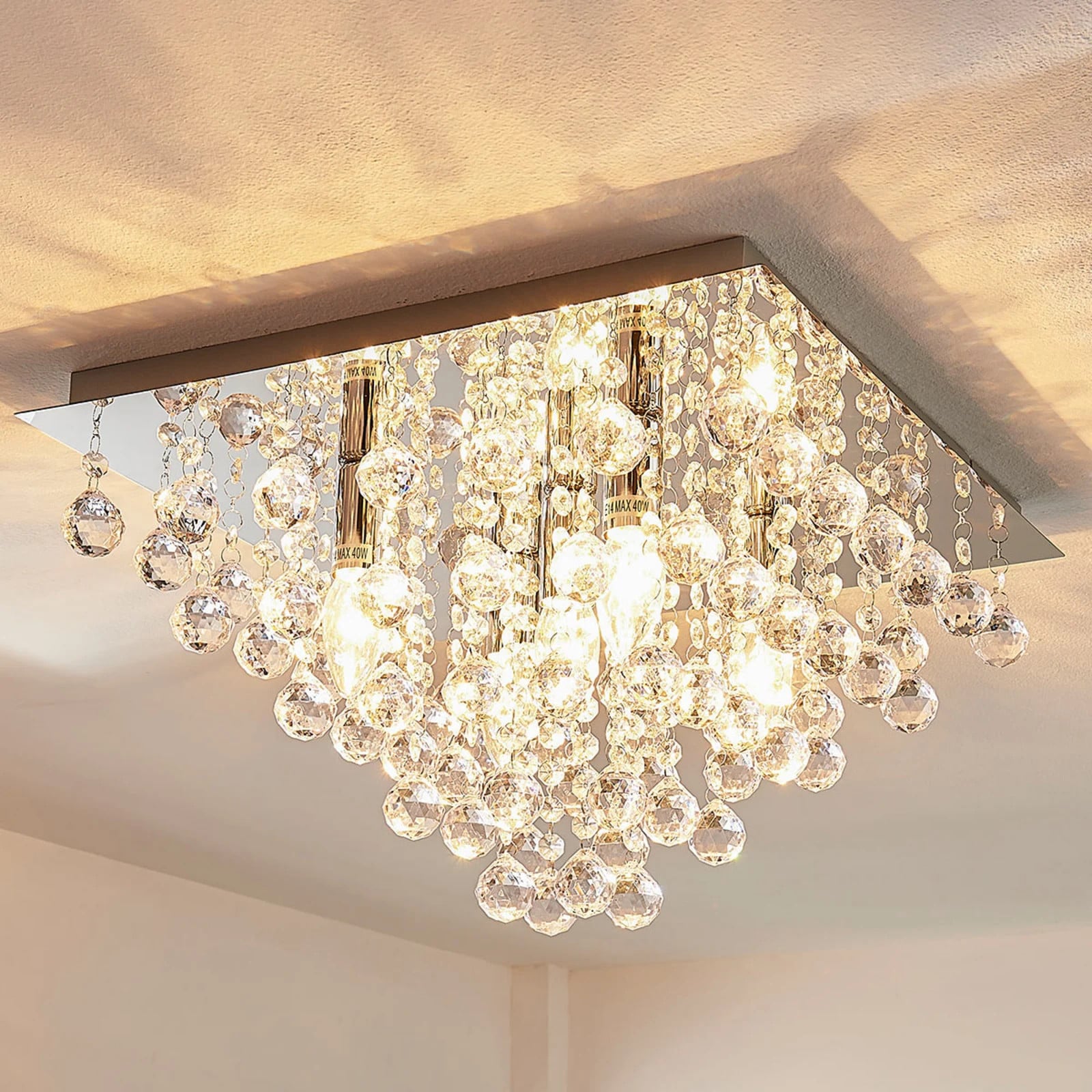 Lindby Annica Square Plafondlamp Chrome en Transparant - Modern en Dimbaar
