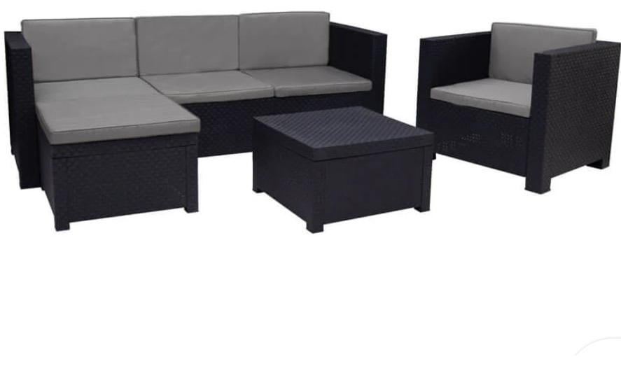 Gartenbank Modulsofa Eckbank - Recycelter Kunststoff - Graphitgrau - Mit Stauraum und Sitzplätzen für mehrere Personen