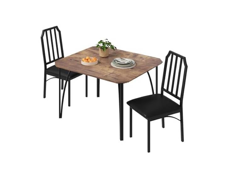 IDEALHOUSE Platzsparende Essgruppe für kleine Räume–Esstisch-Set 3-TLG. Mit rechteckigem Tisch & 2 gepolsterten Stühlen, abgeschrägte Kanten, Industrial/Rustikal