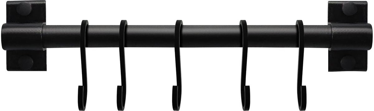 Omgoods Keukenrail 30 cm Zwart - Aluminium Ophangrail met 5 Beweegbare Haken voor Wandmontage