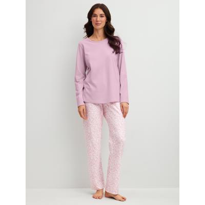 Schlafanzug CALIDA "Blooming Nights", Damen, Gr. L (48/50), Single Jersey, rosa (fragrant lila), Single Jersey, Obermaterial: 100% Baumwolle, bequem lang, Rundhals, Homewear-Sets Schlafanzug, Streifen-Design, Single Jersey Qualität, Rundhals,...