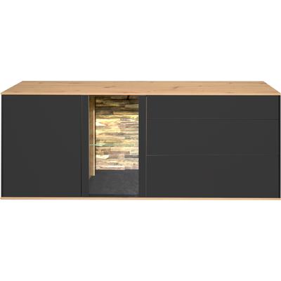 Lowboard MÄUSBACHER, grau (anthrazit matt lack, asteiche), B:169cm H:65cm T:42cm, Sideboards, Lowboard, Faro Lowboard B 169 cm, inkl. Beleuchtung, Push to open Funktion