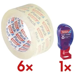 tesa 6x Packband »crystal clear« 57807 inkl. Klebestempel »Logo®« 59099 200 Stk. blau