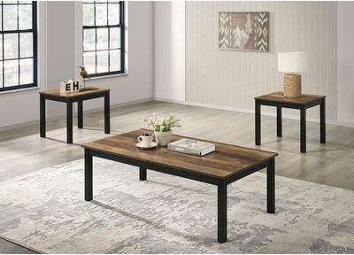 Esofastore Brown Finish 3pc Solid Wood Living Room Table Furniture Set