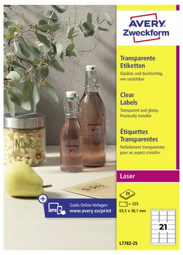 Avery-Zweckform L7782-25 Folien-Etiketten 63.5 x 38.1mm Polyester-Folie Transparent 525 St. Permanent haftend Laserdrucker