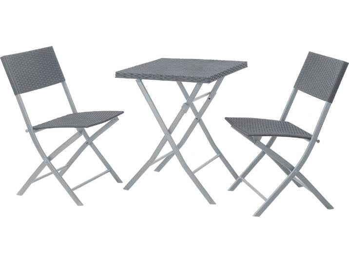 SVITA Poly-Rattan Bistro-Set Ensemble de balcon Meuble pliant Chaise Table Meubles de jardin Gris