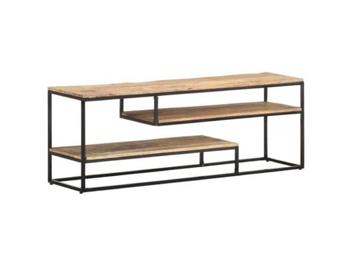 GHVBNMF TV-Lowboard Industrial 130x30x45 cm Raues Mangoholz Stahl Rustikales TV Board mit 3 offenen Fächern für Wohnzimmer und Schlafzimmer. Stabile Konstruktion aus Echtholz und Metall.