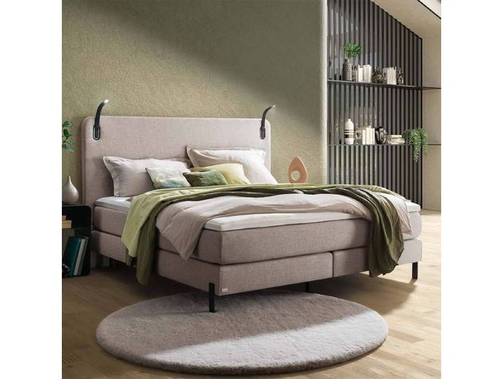 Boxspringbett Nevon Webstoff 160x200cm TTF-Box Härtegrad: H2 Taupe klassischer Stil, Mit abnehmbarem Bezug