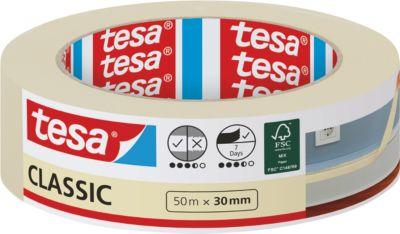 tesa Malerband CLASSIC, 50 m × 30 mm, innen, saubere Kanten, lösungsmittelfrei, rückstandsfrei 10 Tage