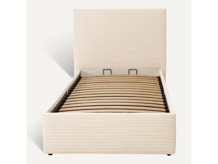 Lit coffre 90x190 cm JAPP velours côtelé beige