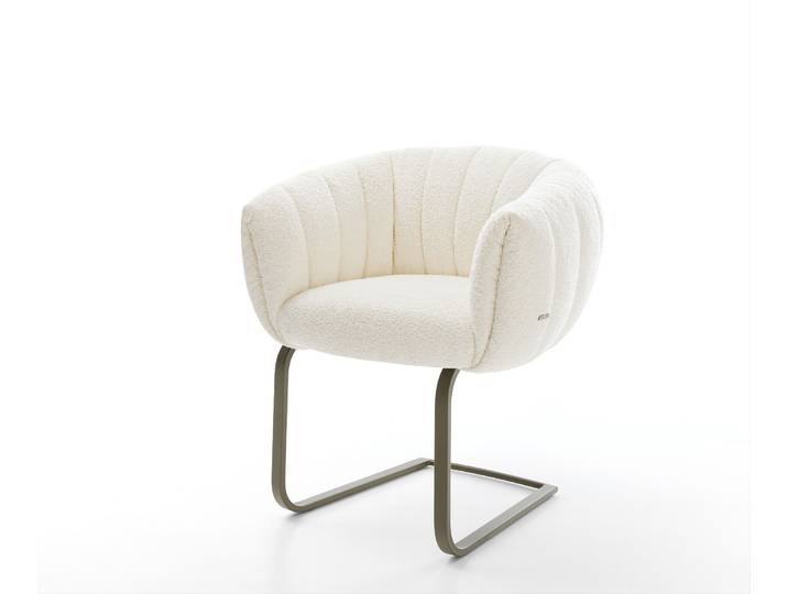 Freischwinger Jada-Flex Bouclé Weiß Freischwinger flach Effektfinish Titan Taschenfederkern, Esszimmerstühle